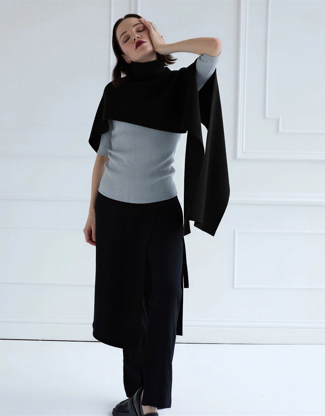 Black Knit Turtleneck Shawl