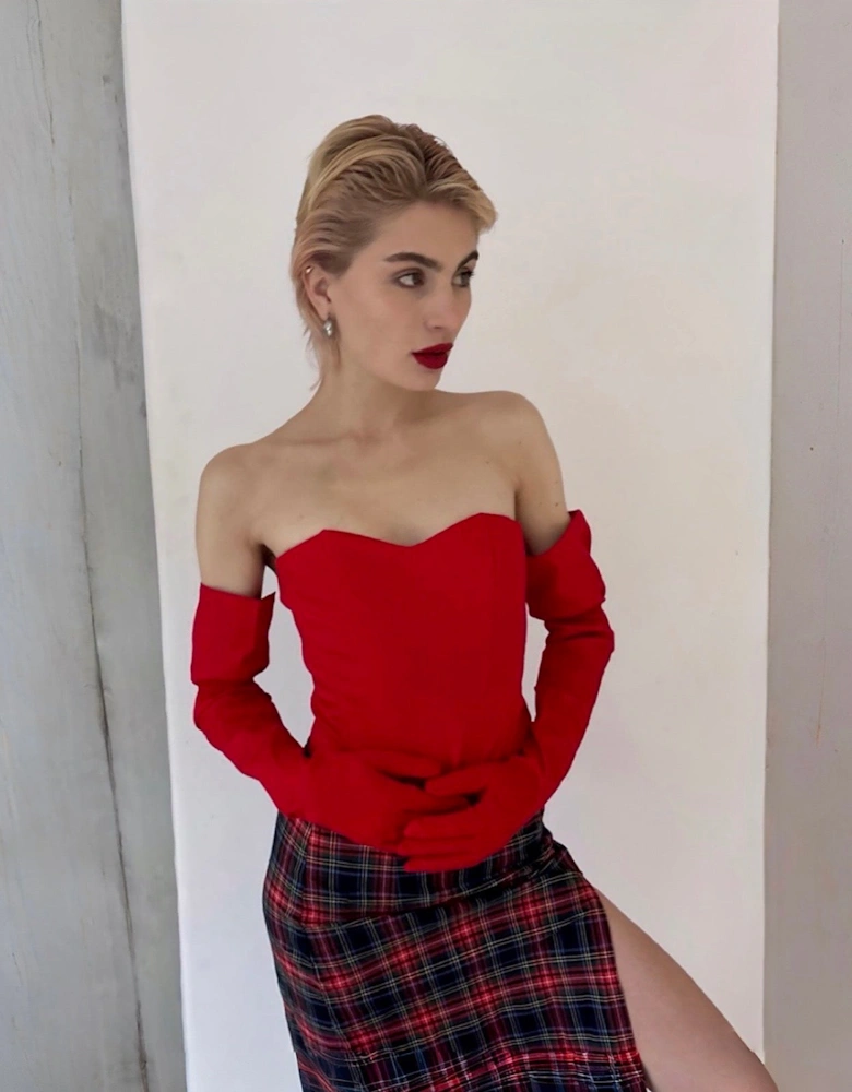 Red Corset Set With Long Gloves