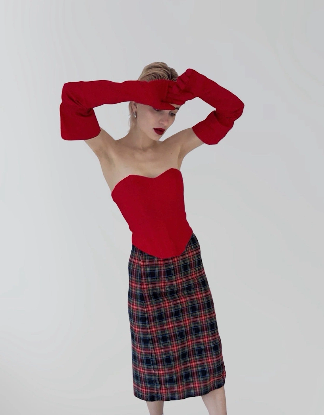 Red Corset Set With Long Gloves