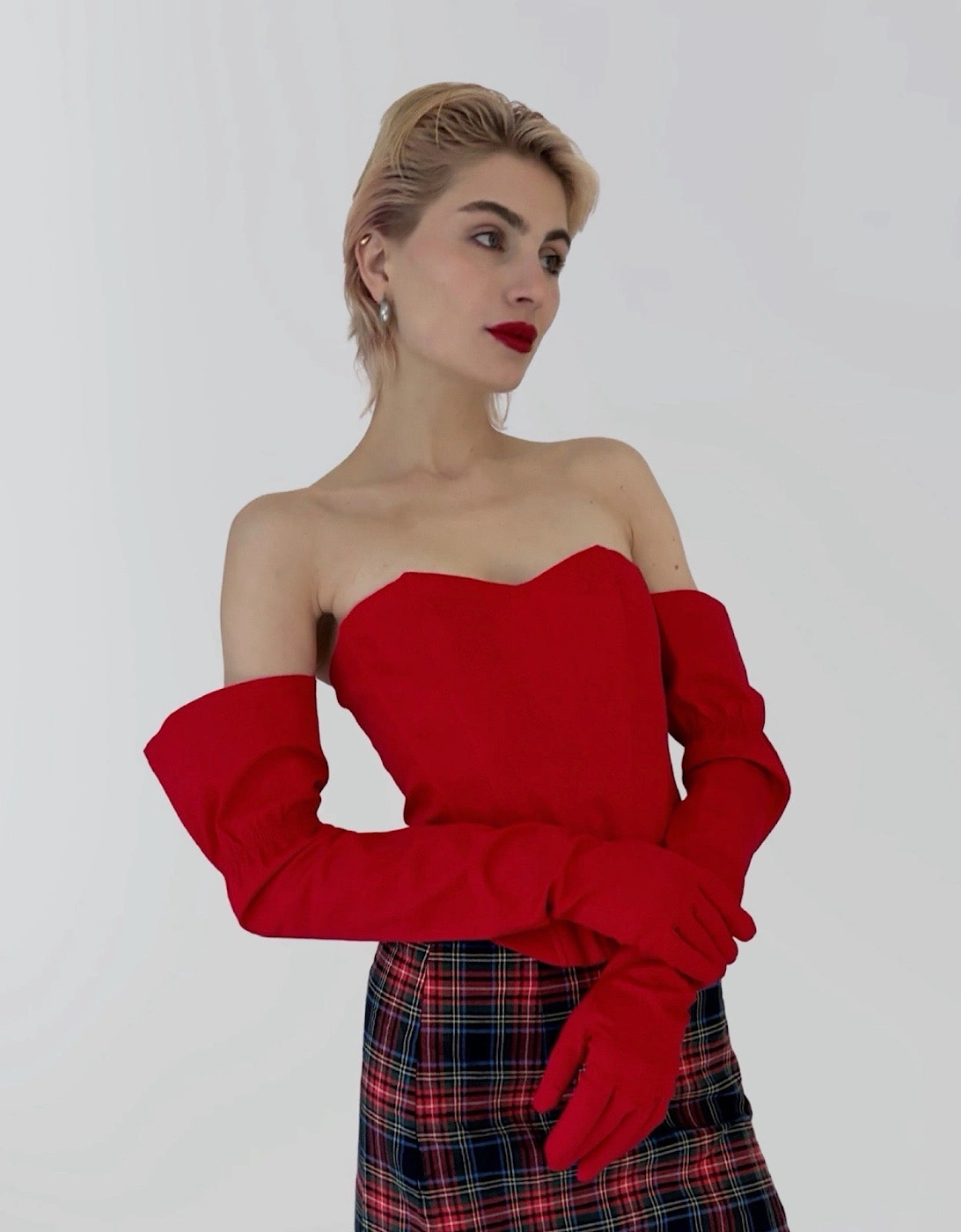 Red Corset Set With Long Gloves