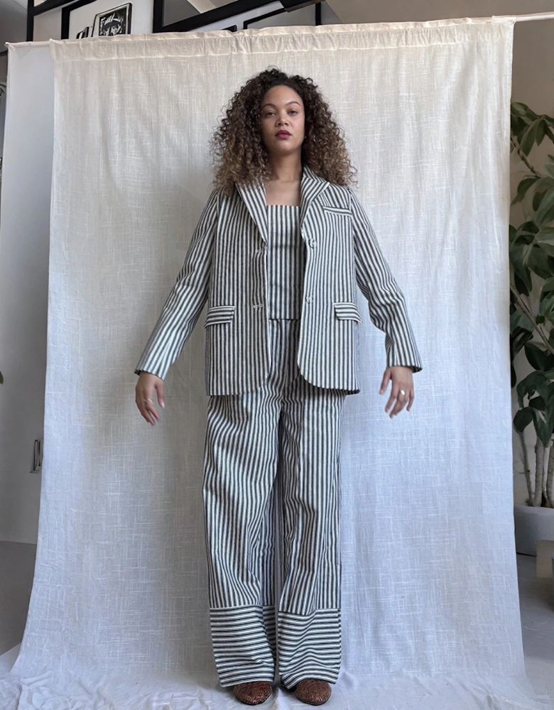 Black White Striped Blazer Trousers Corset And Tote Bag Four Piece Set