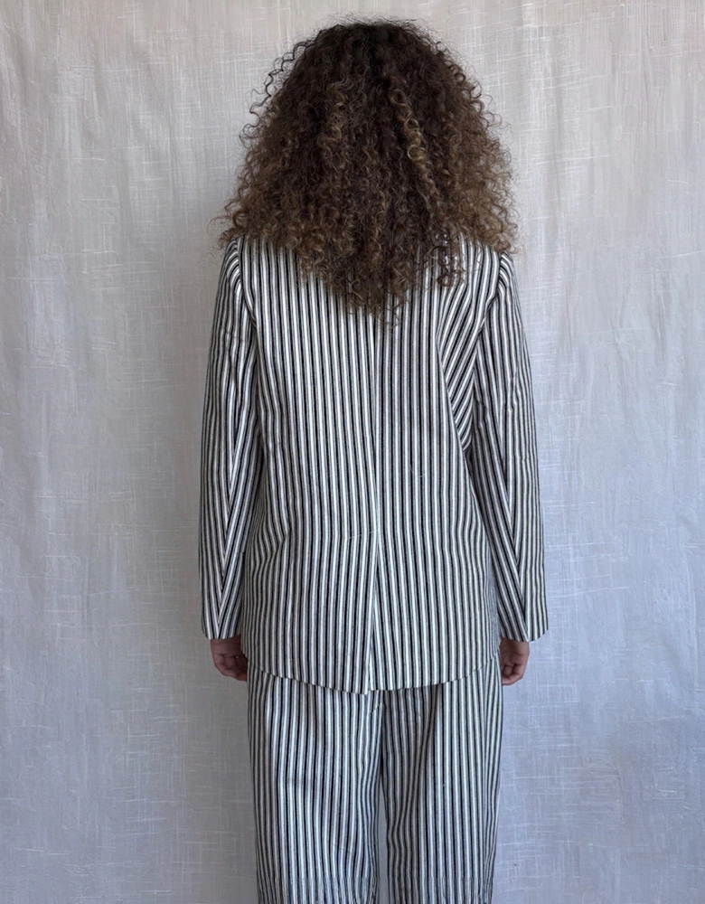 Black White Striped Blazer Trousers Corset And Tote Bag Four Piece Set