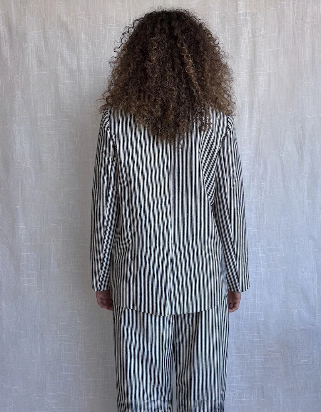 Black White Striped Blazer Trousers Corset And Tote Bag Four Piece Set