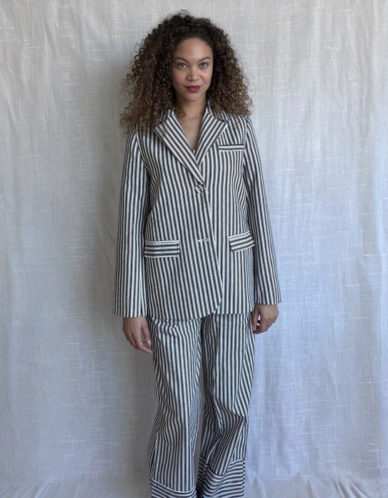 Black White Striped Blazer Trousers Corset And Tote Bag Four Piece Set