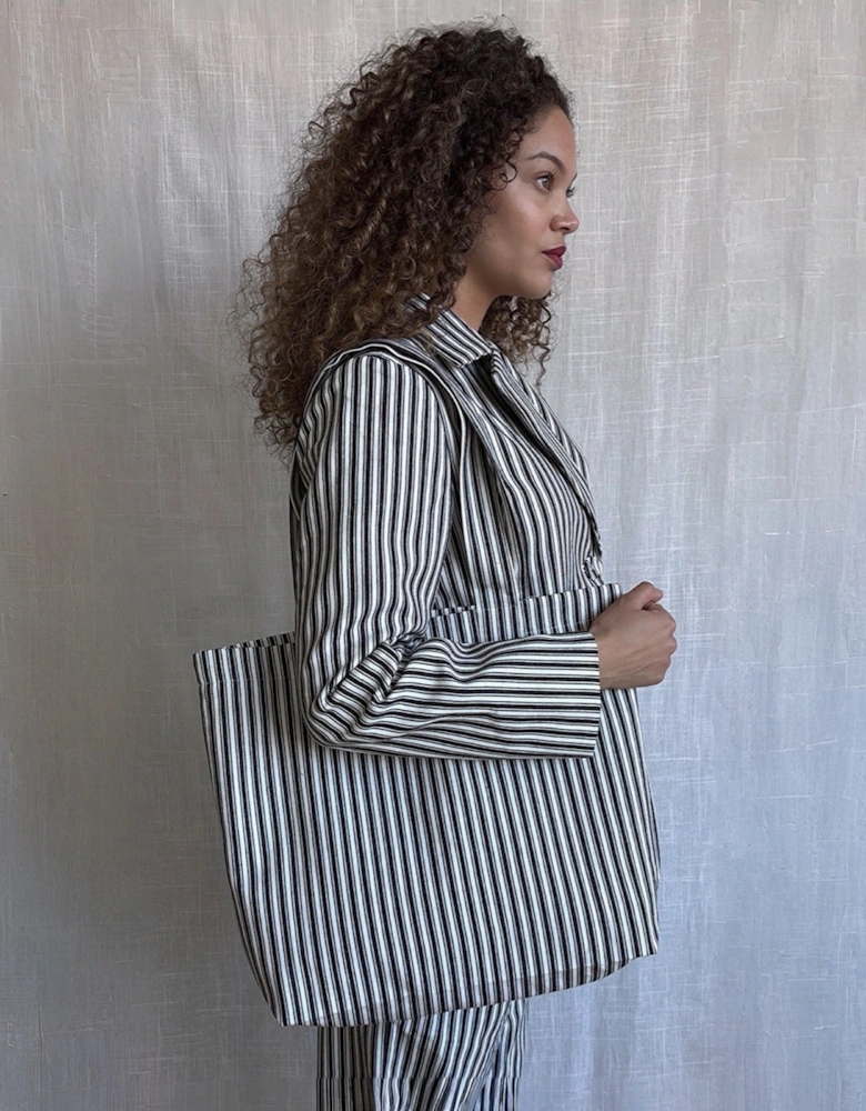 Black White Striped Blazer Trousers Corset And Tote Bag Four Piece Set