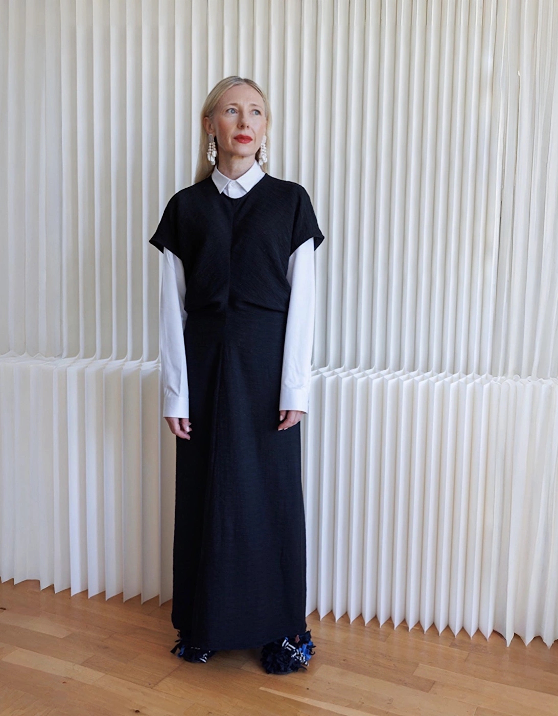 Black Crinkled A Line Dress