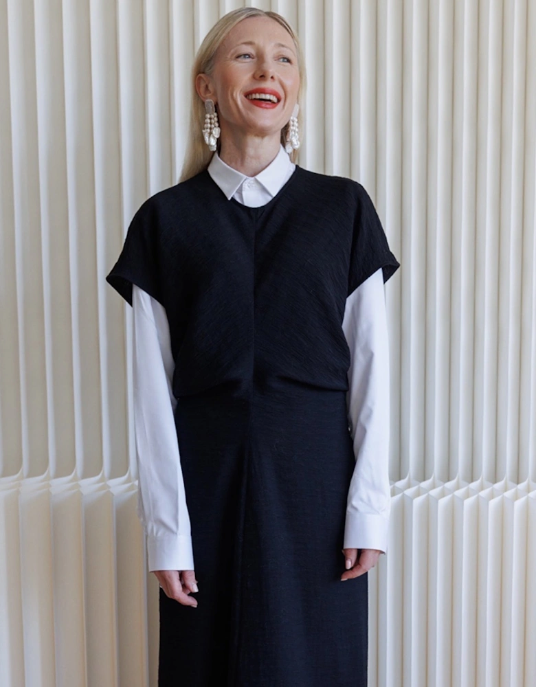 Black Crinkled A Line Dress