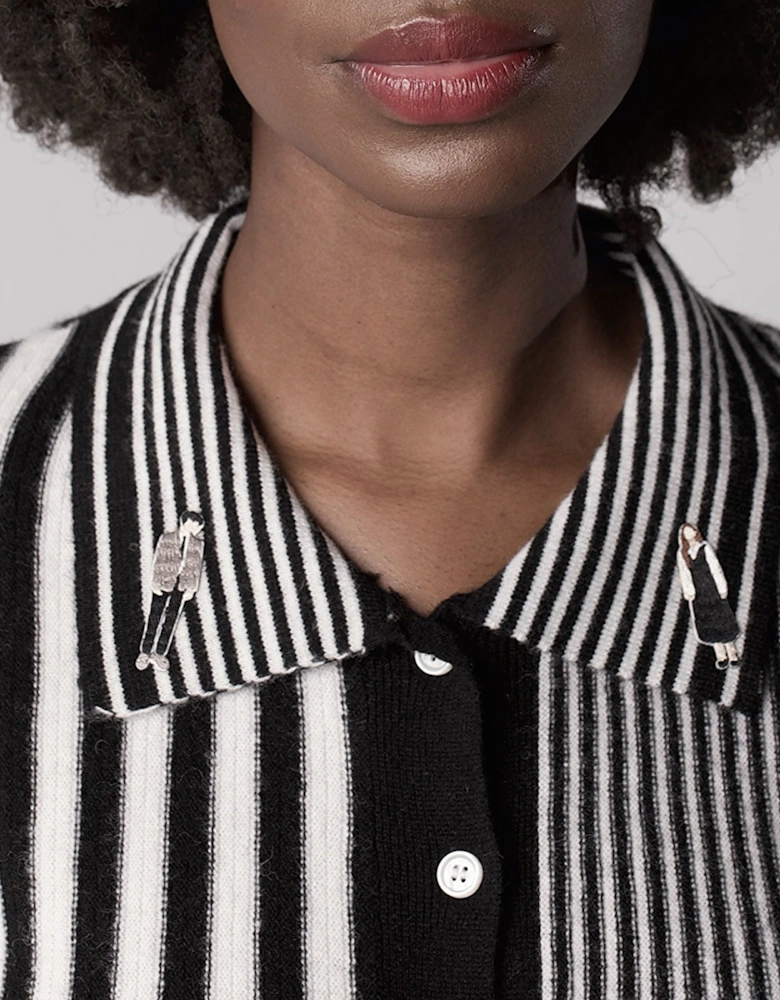 Striped Merino Wool Knitted Shirt With Embroidery