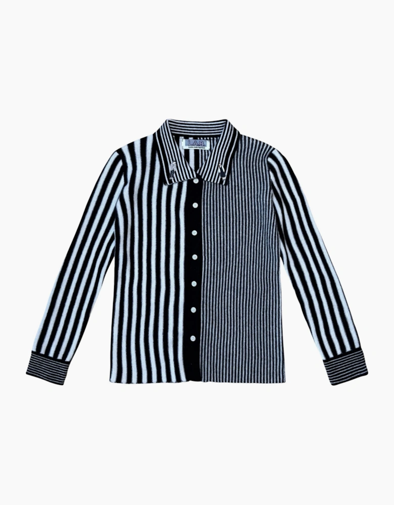 Striped Merino Wool Knitted Shirt With Embroidery