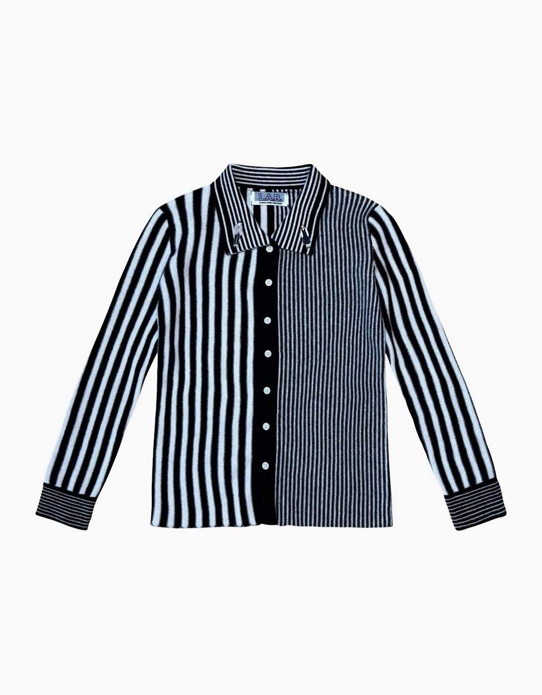 Striped Merino Wool Knitted Shirt With Embroidery
