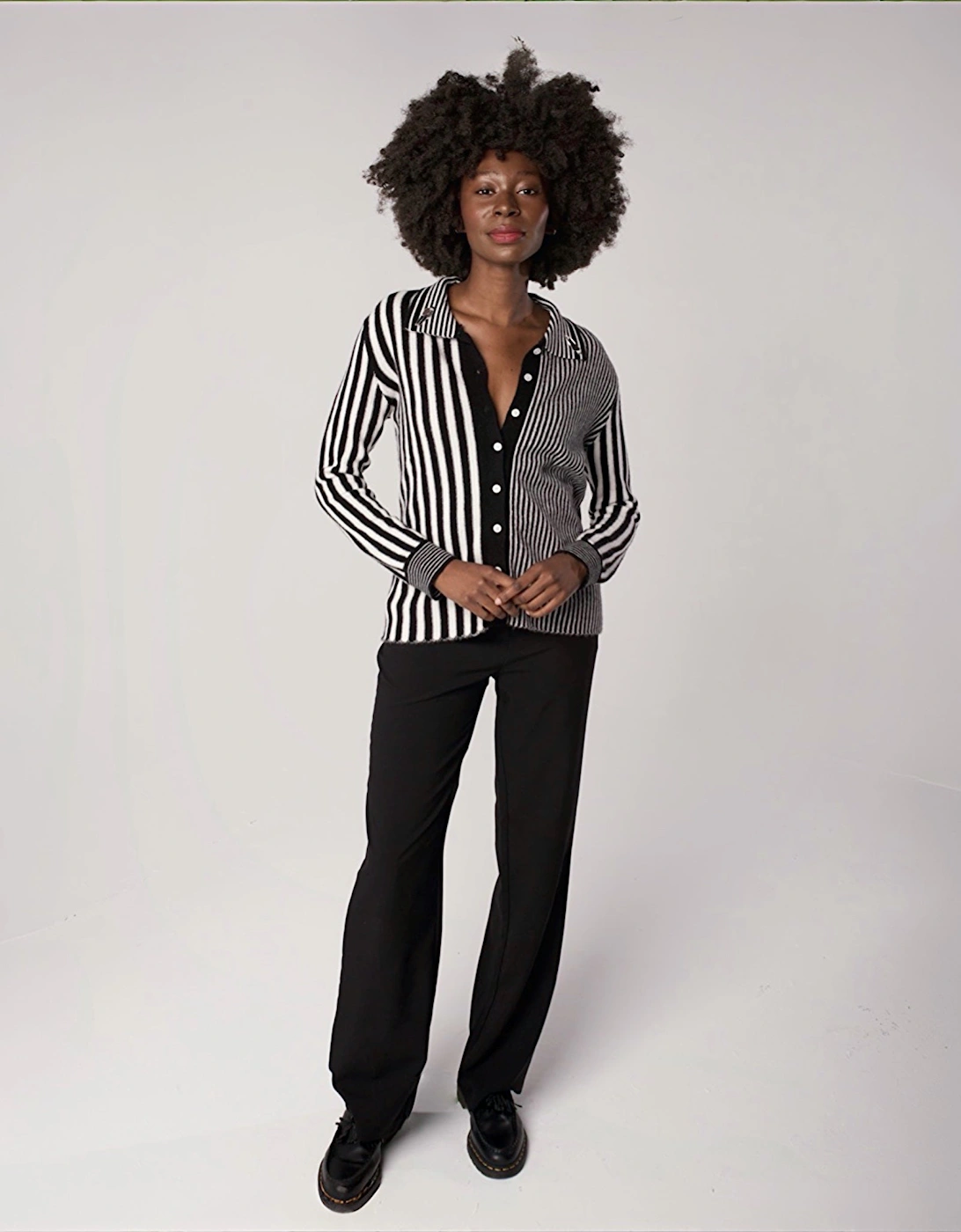 Striped Merino Wool Knitted Shirt With Embroidery