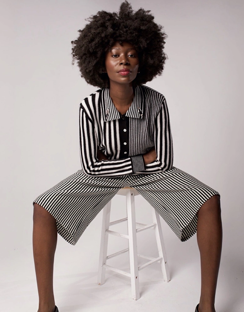Striped Merino Wool Knitted Shirt With Embroidery