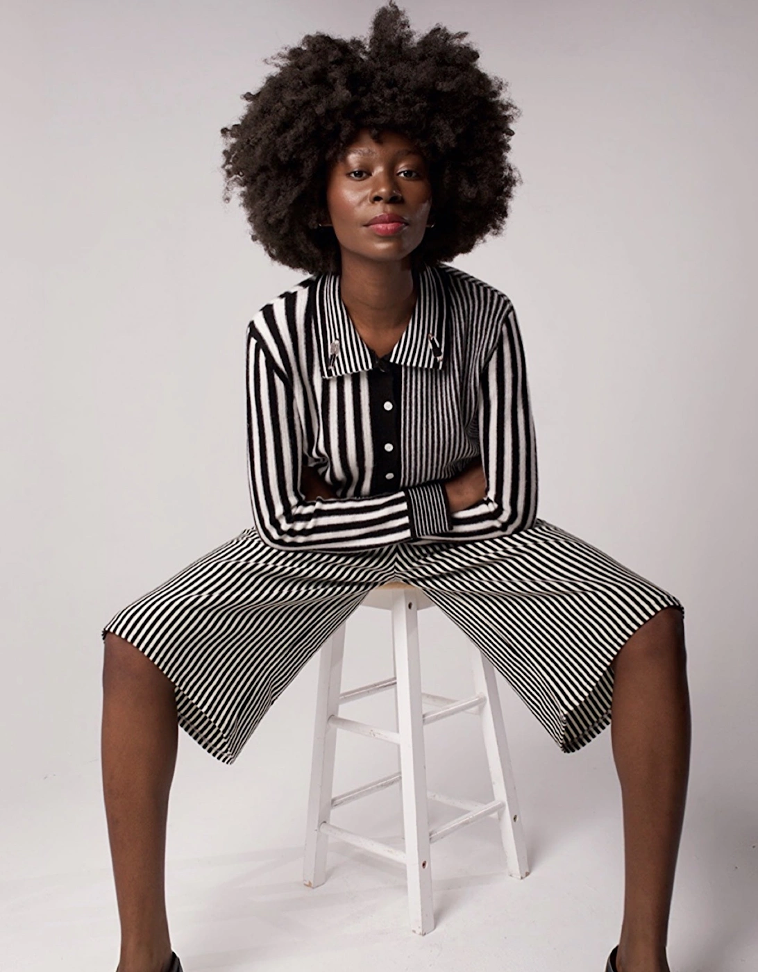 Striped Merino Wool Knitted Shirt With Embroidery