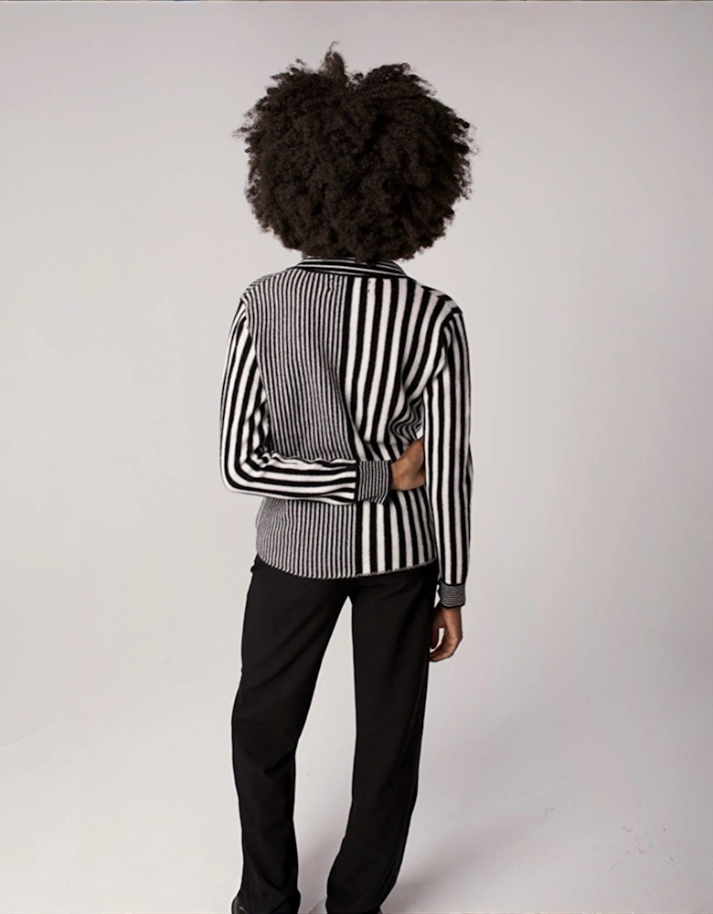 Striped Merino Wool Knitted Shirt With Embroidery