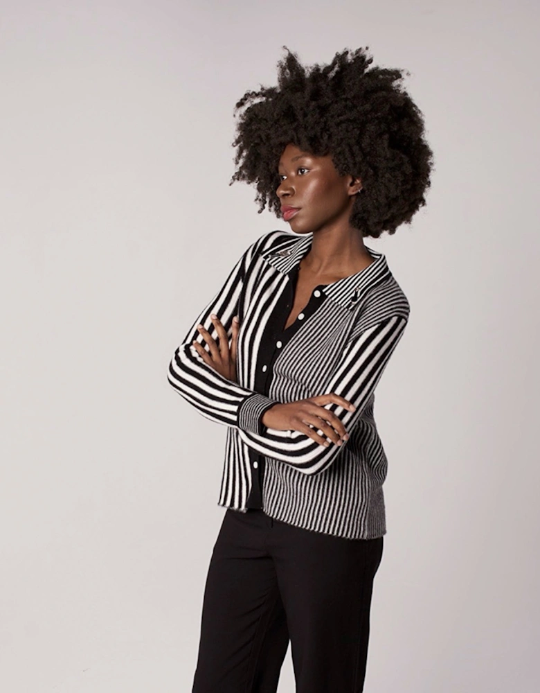 Striped Merino Wool Knitted Shirt With Embroidery