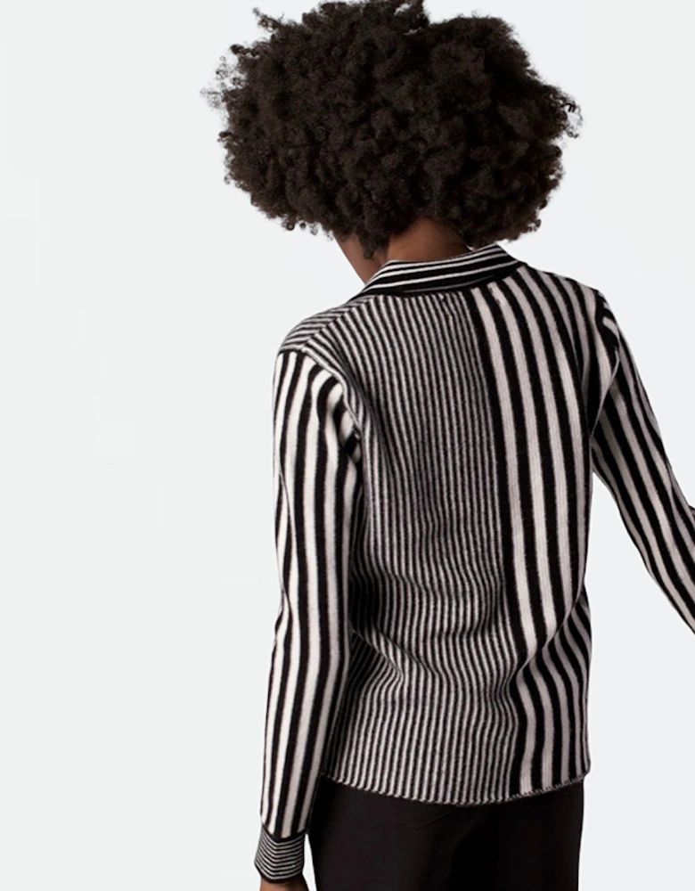 Striped Merino Wool Knitted Shirt With Embroidery