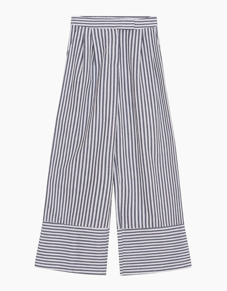 Blue White Striped Wide Leg Trousers