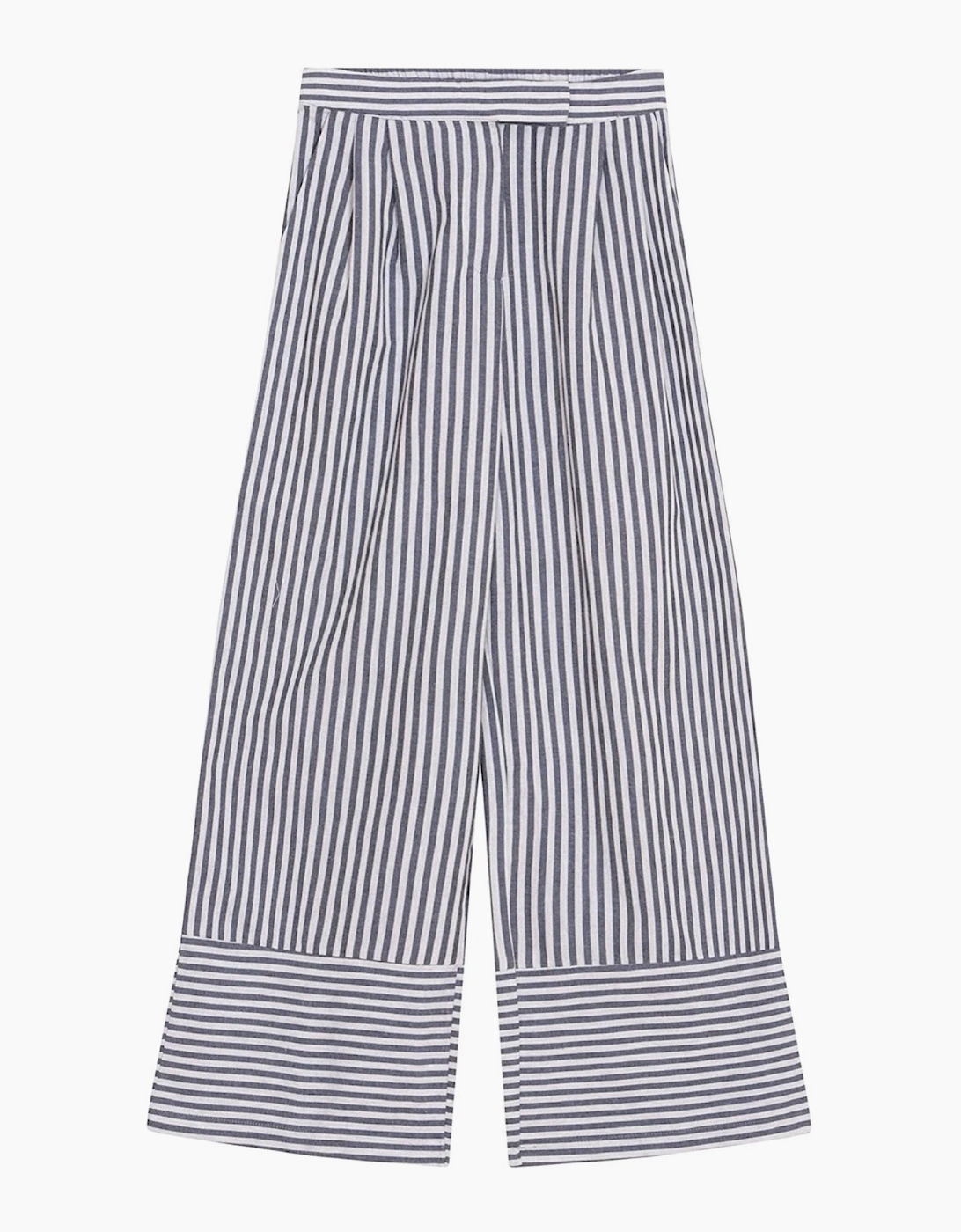 Blue White Striped Wide Leg Trousers