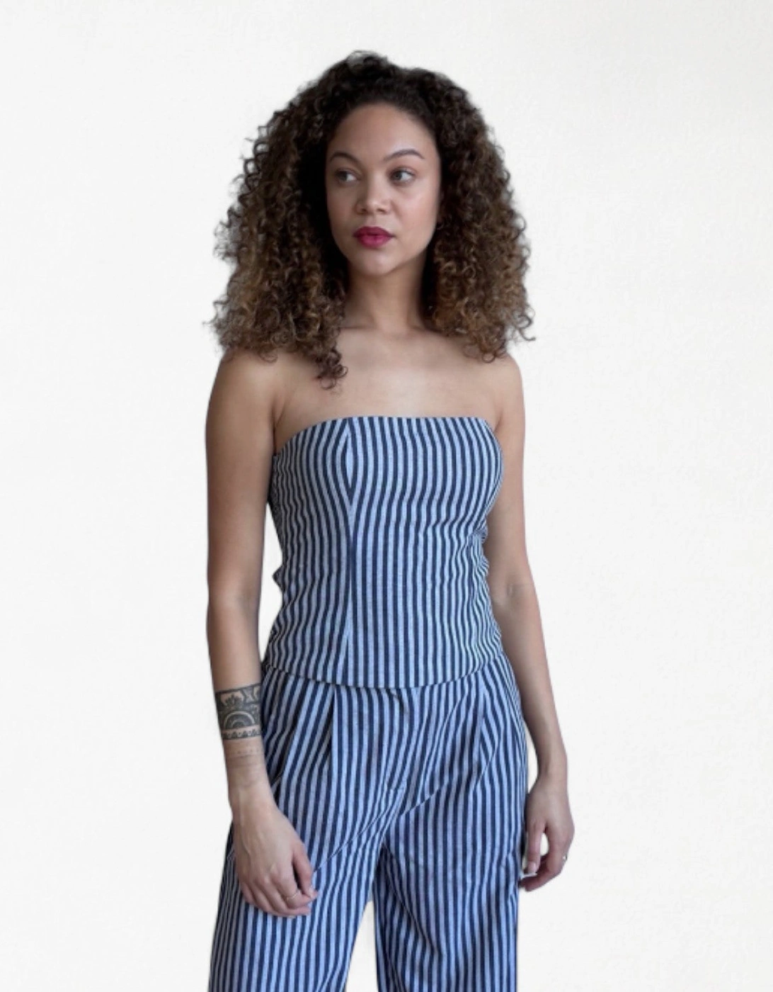 Blue White Striped Wide Leg Trousers