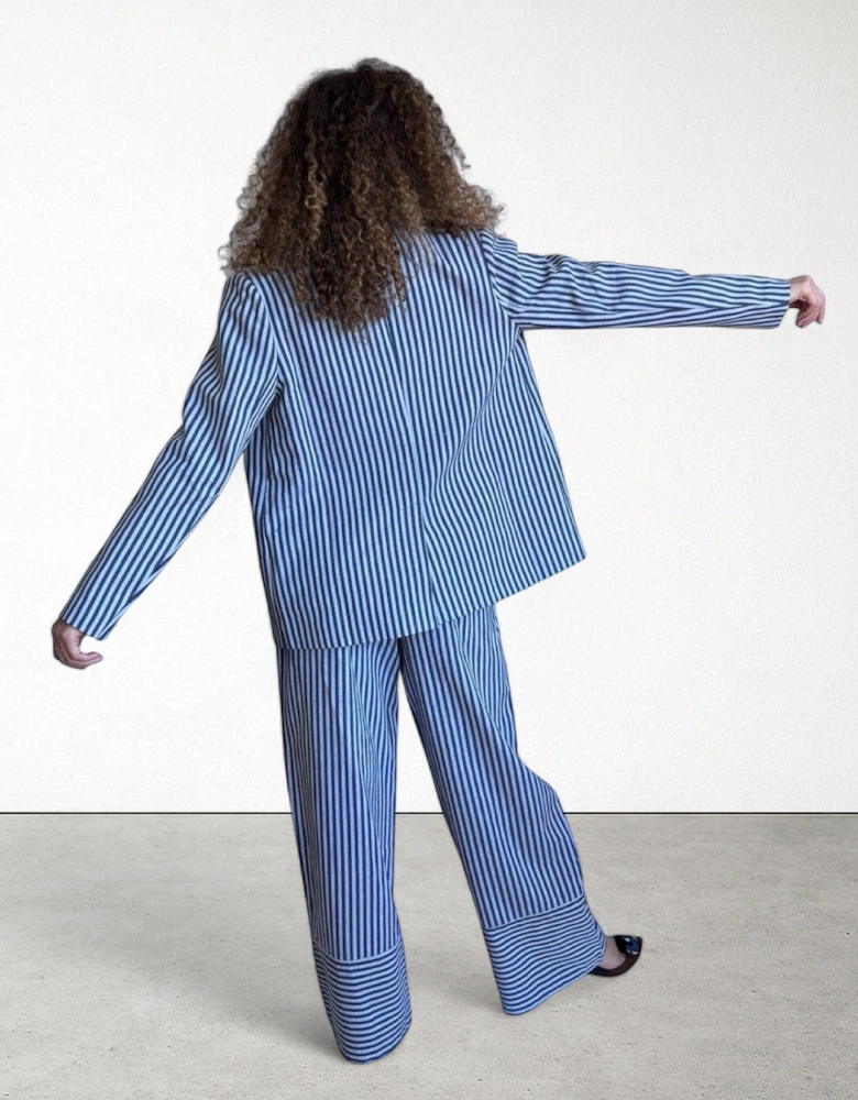 Blue White Striped Wide Leg Trousers