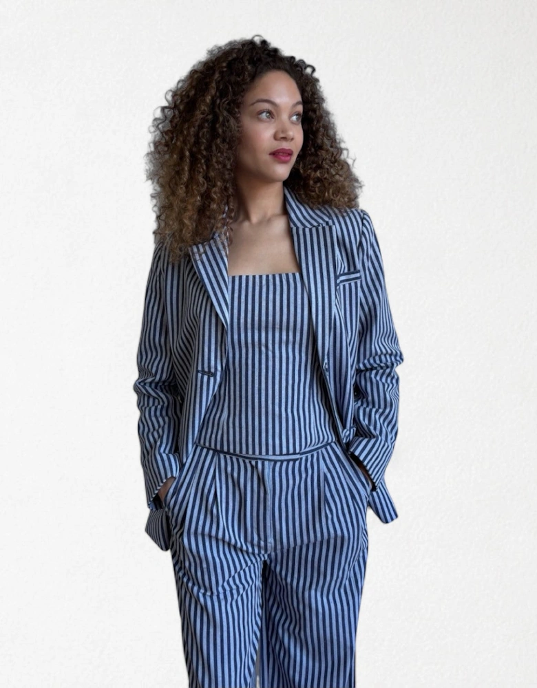 Blue White Striped Wide Leg Trousers