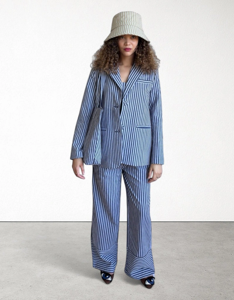 Blue White Striped Wide Leg Trousers