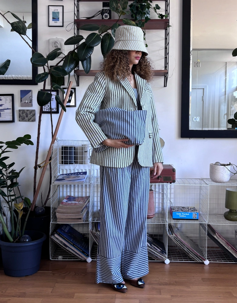 Blue White Striped Tailored Blazer
