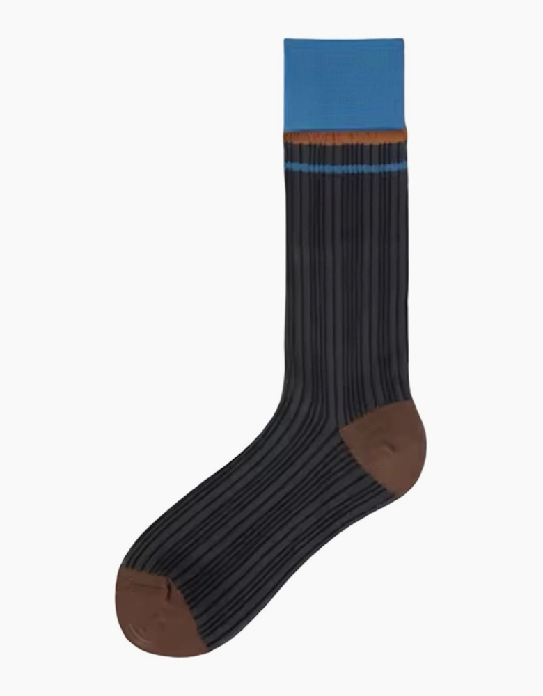 Color Block Brown Blue Thin Socks