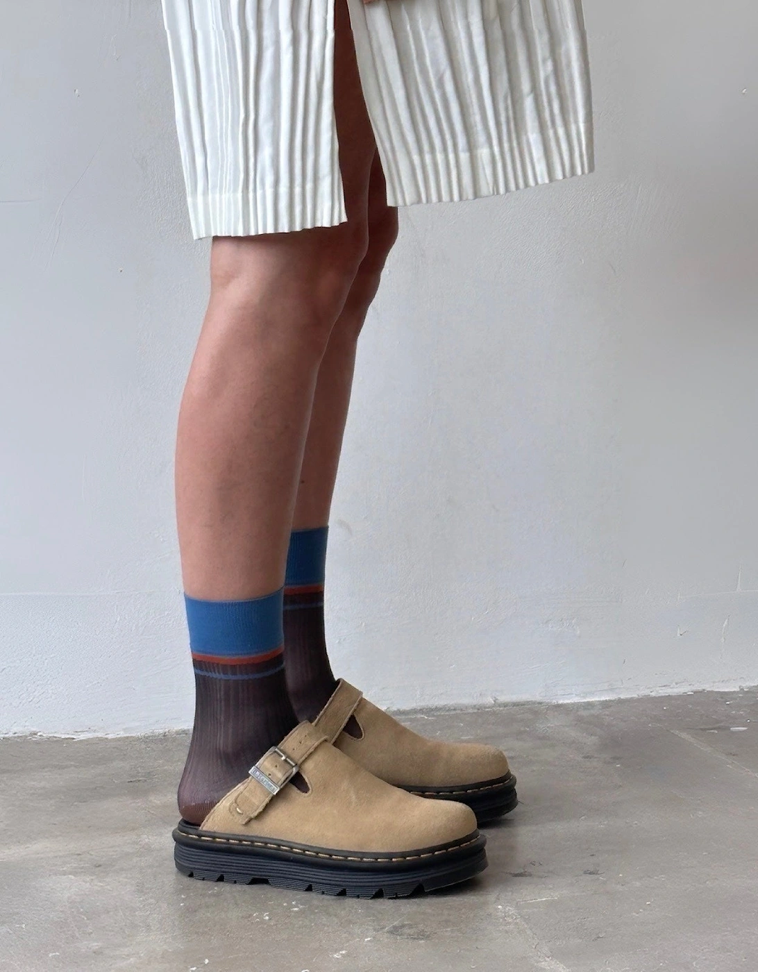 Color Block Brown Blue Thin Socks