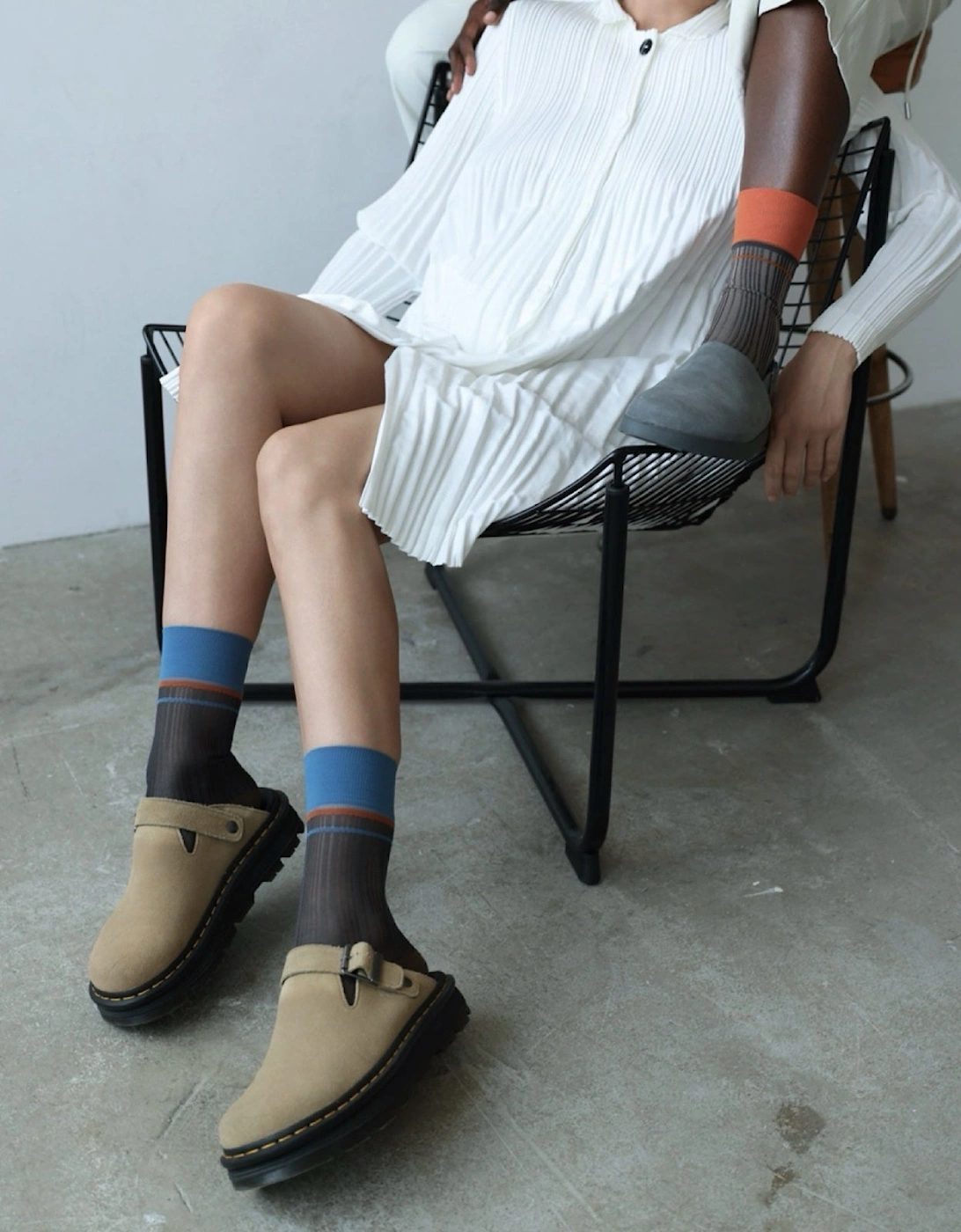 Color Block Brown Blue Thin Socks