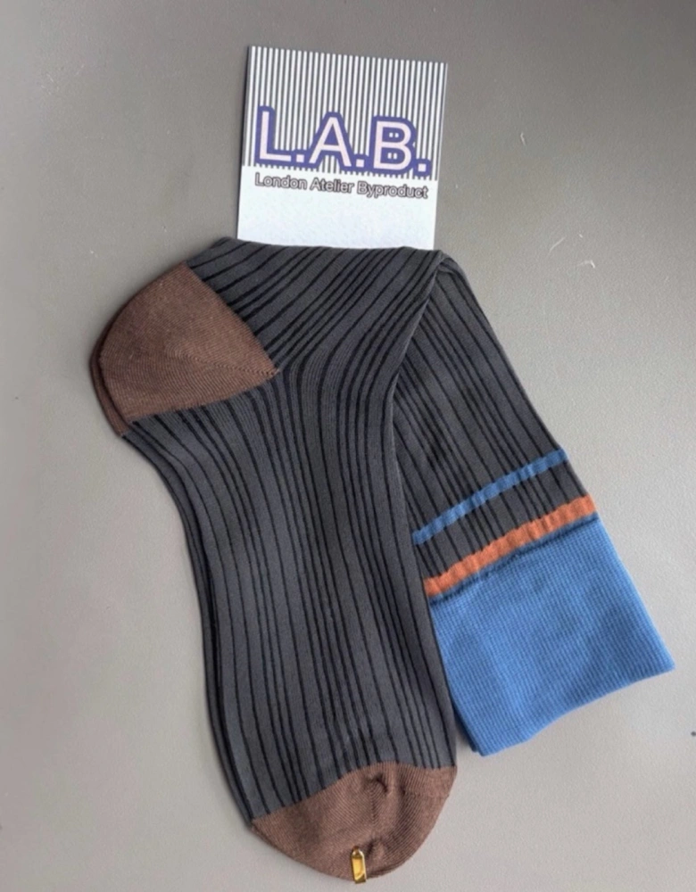 Color Block Brown Blue Thin Socks