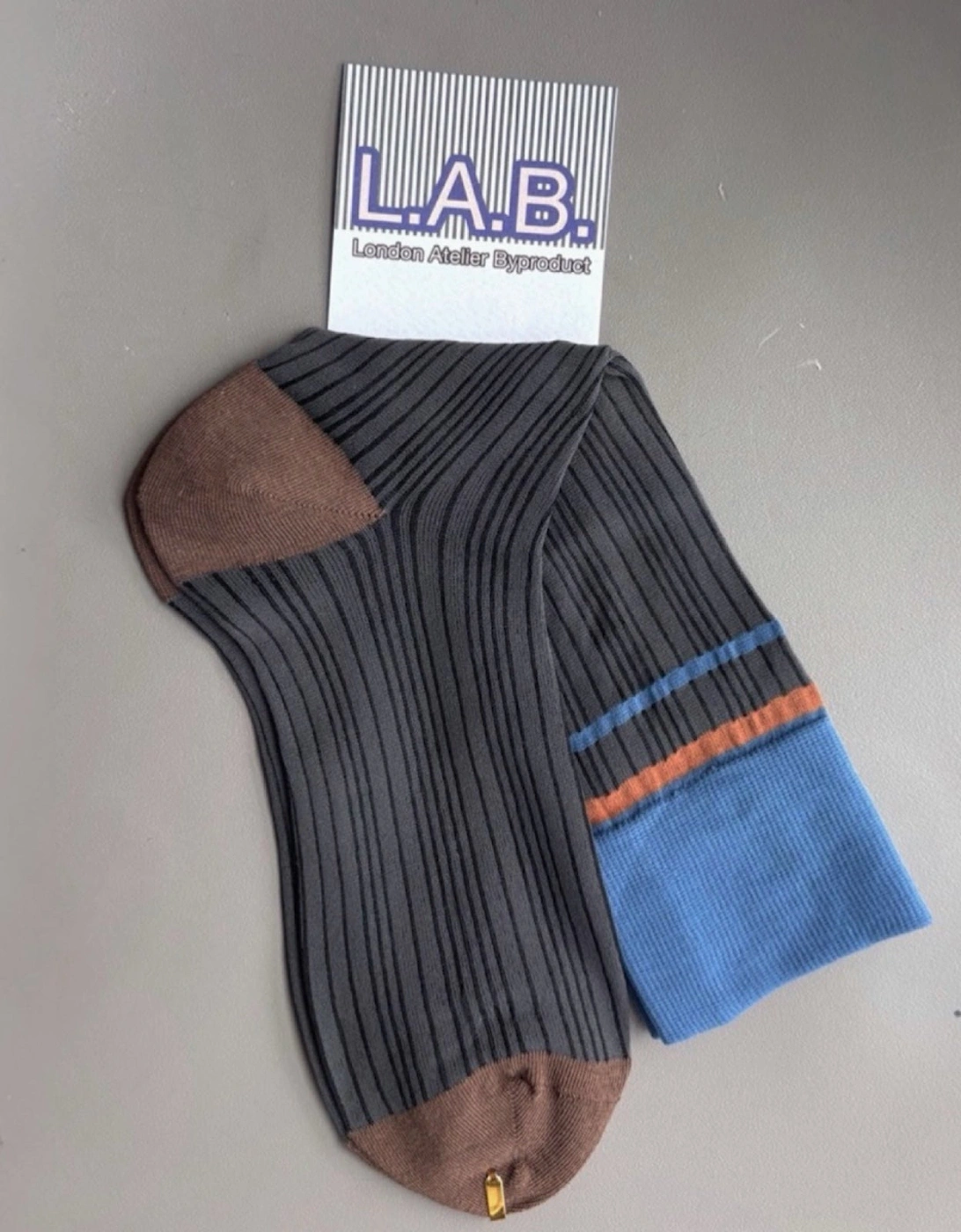 Color Block Brown Blue Thin Socks