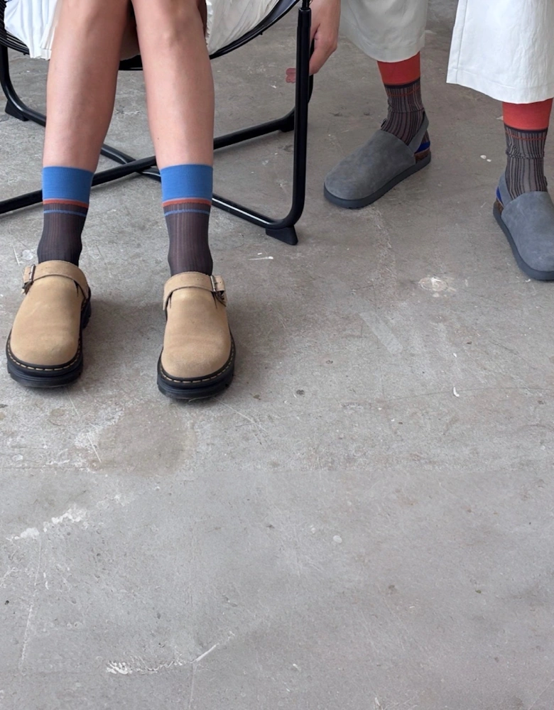 Color Block Brown Blue Thin Socks
