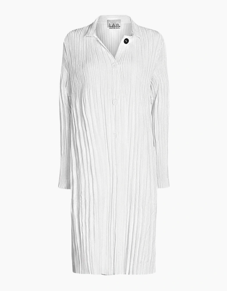 White Accordion Pleated Shirt Dress