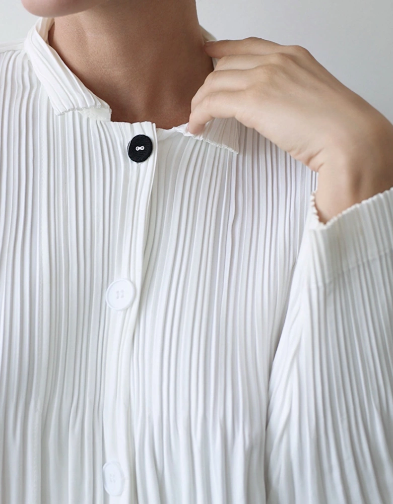 White Accordion Pleated Shirt Dress