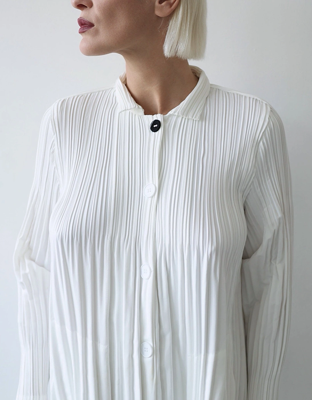 White Accordion Pleated Shirt Dress