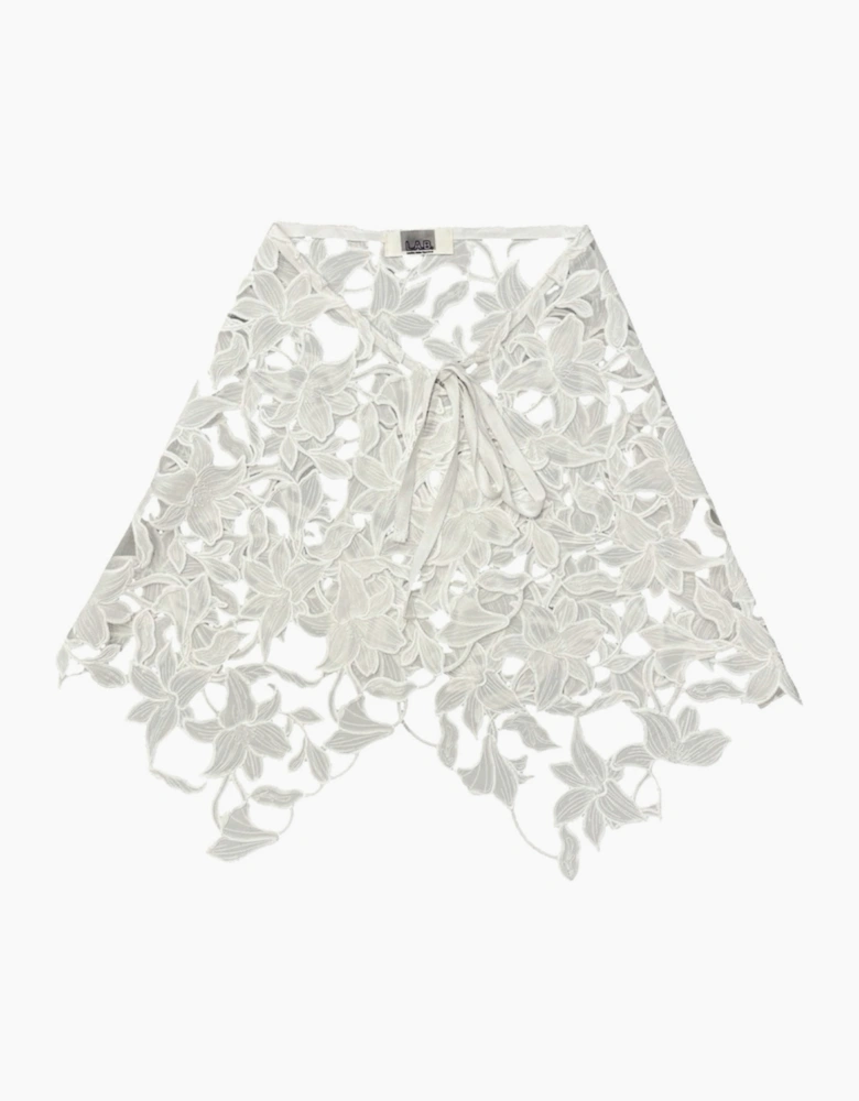 White Floral 3D Lace Wrap Tie Apron Skirt