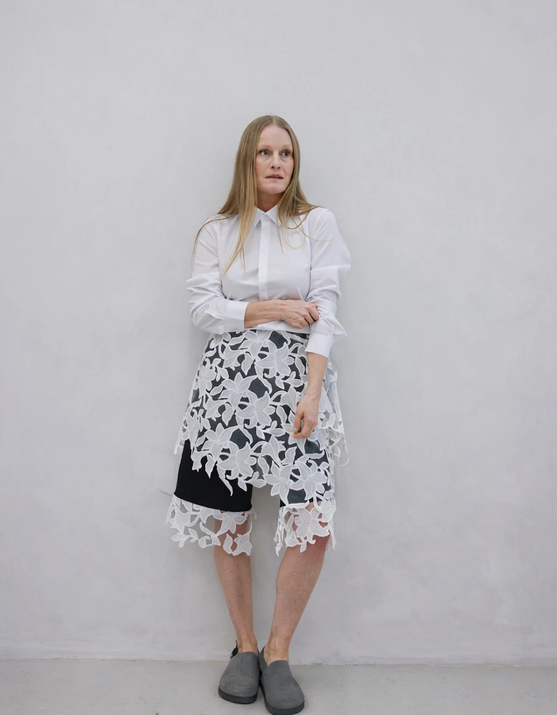 White Floral 3D Lace Wrap Tie Apron Skirt