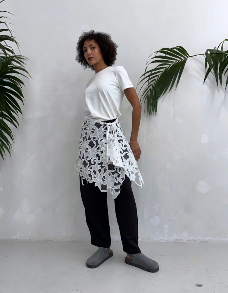White Floral 3D Lace Wrap Tie Apron Skirt