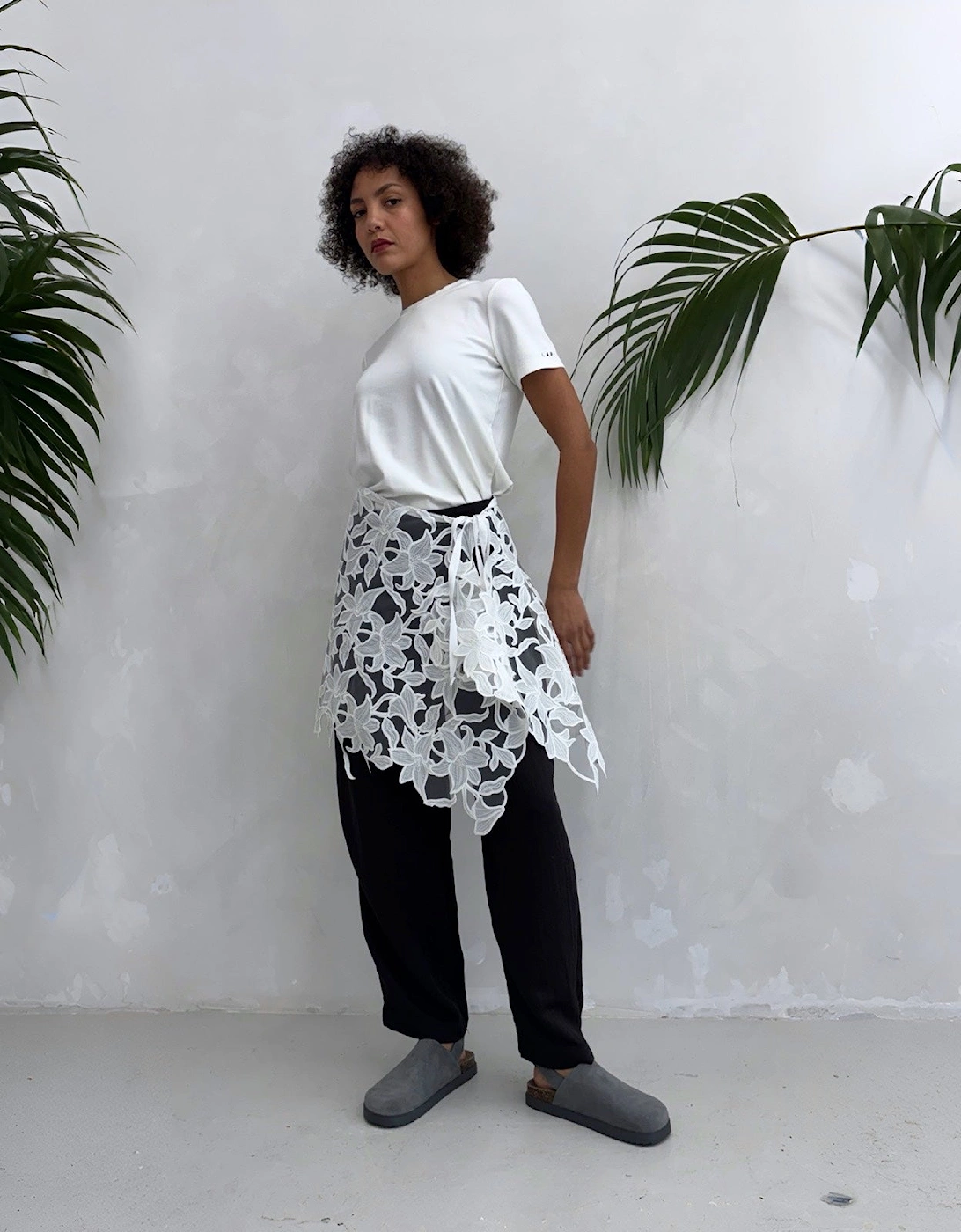 White Floral 3D Lace Wrap Tie Apron Skirt