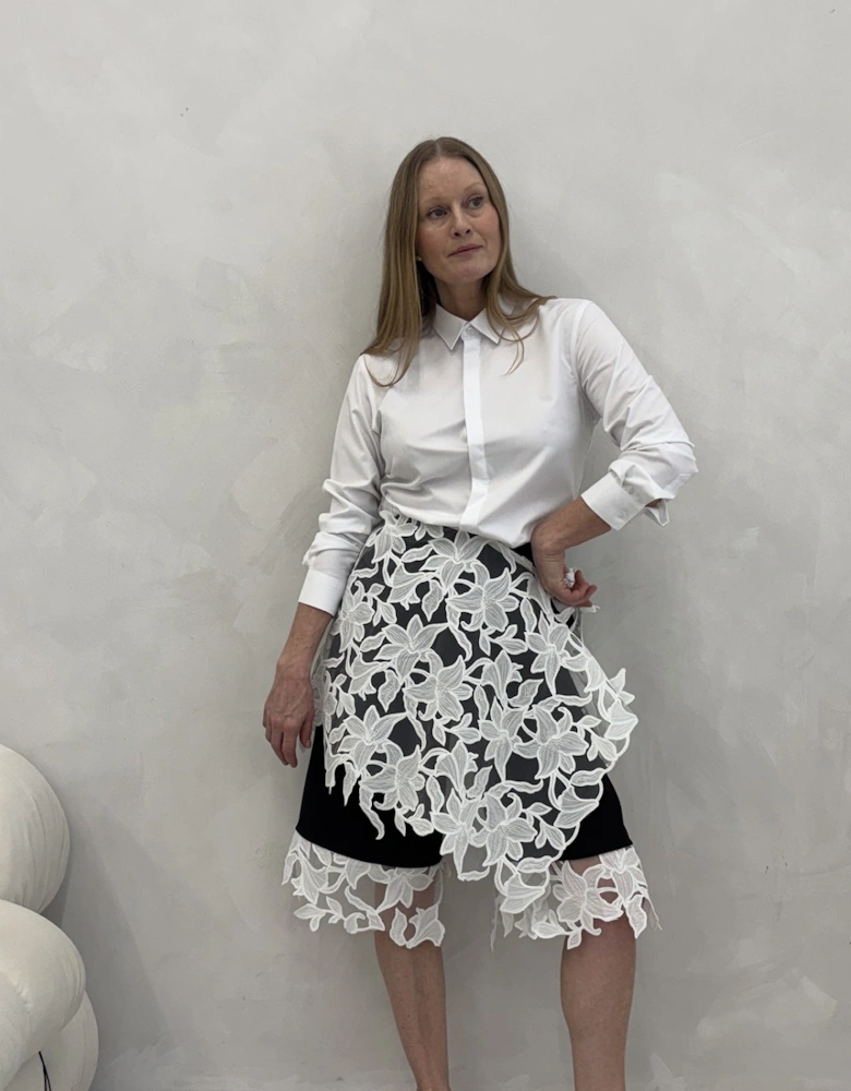 White Floral 3D Lace Wrap Tie Apron Skirt