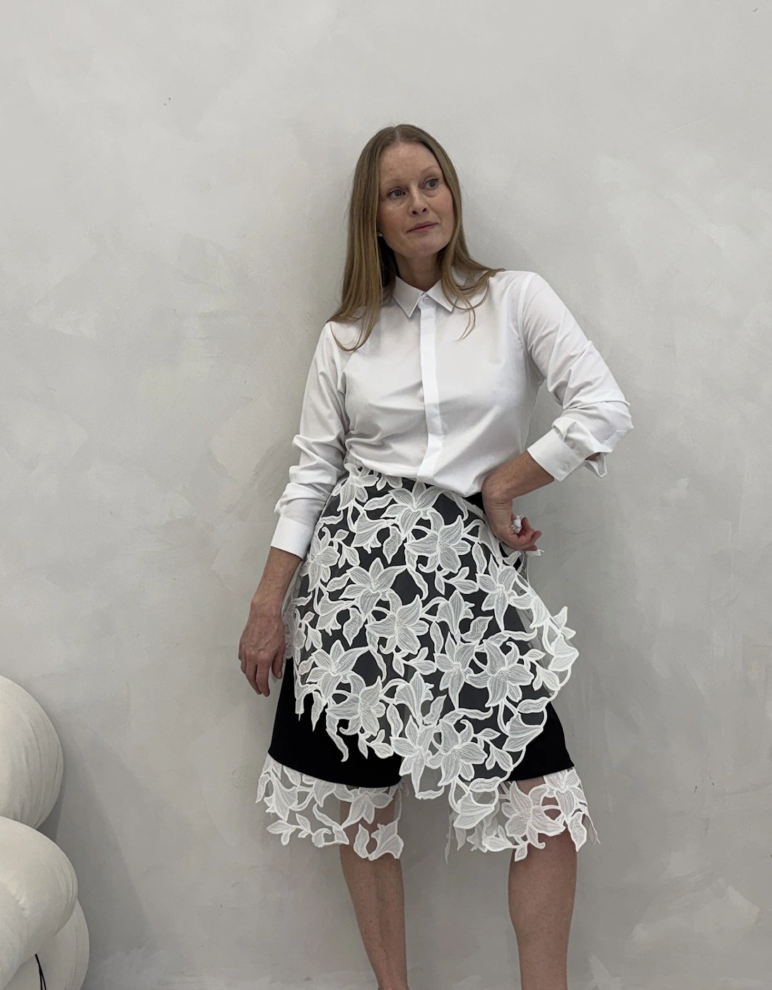 White Floral 3D Lace Wrap Tie Apron Skirt