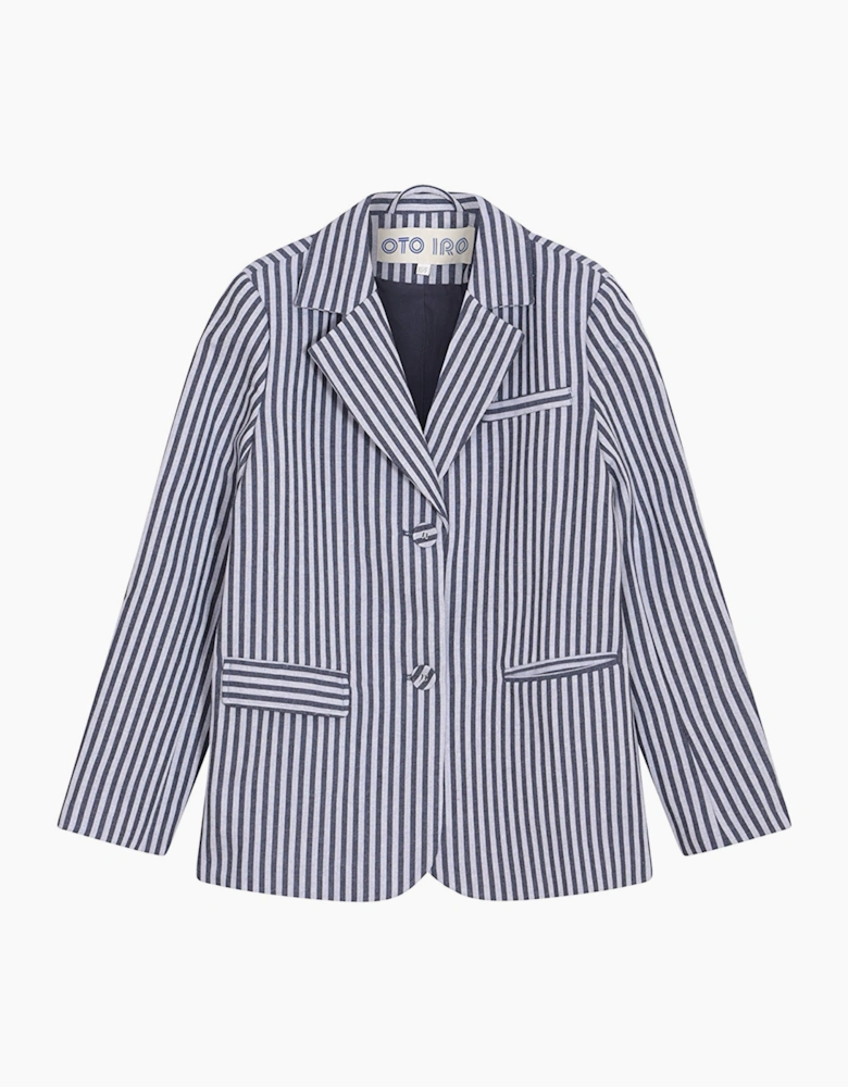 Blue White Striped Tailored Blazer