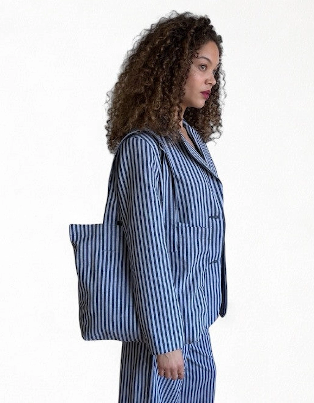 Blue White Striped Tailored Blazer