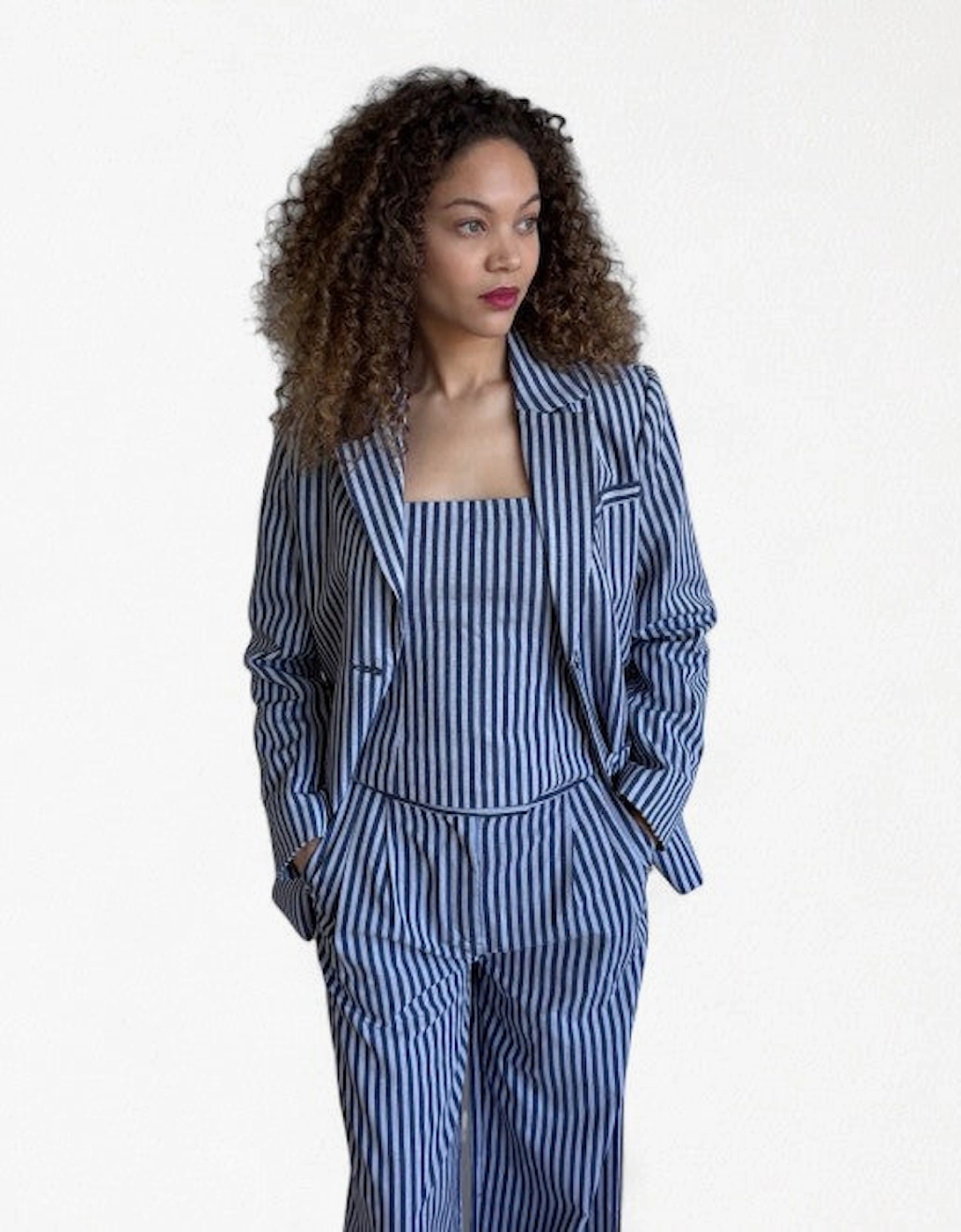 Blue White Striped Tailored Blazer