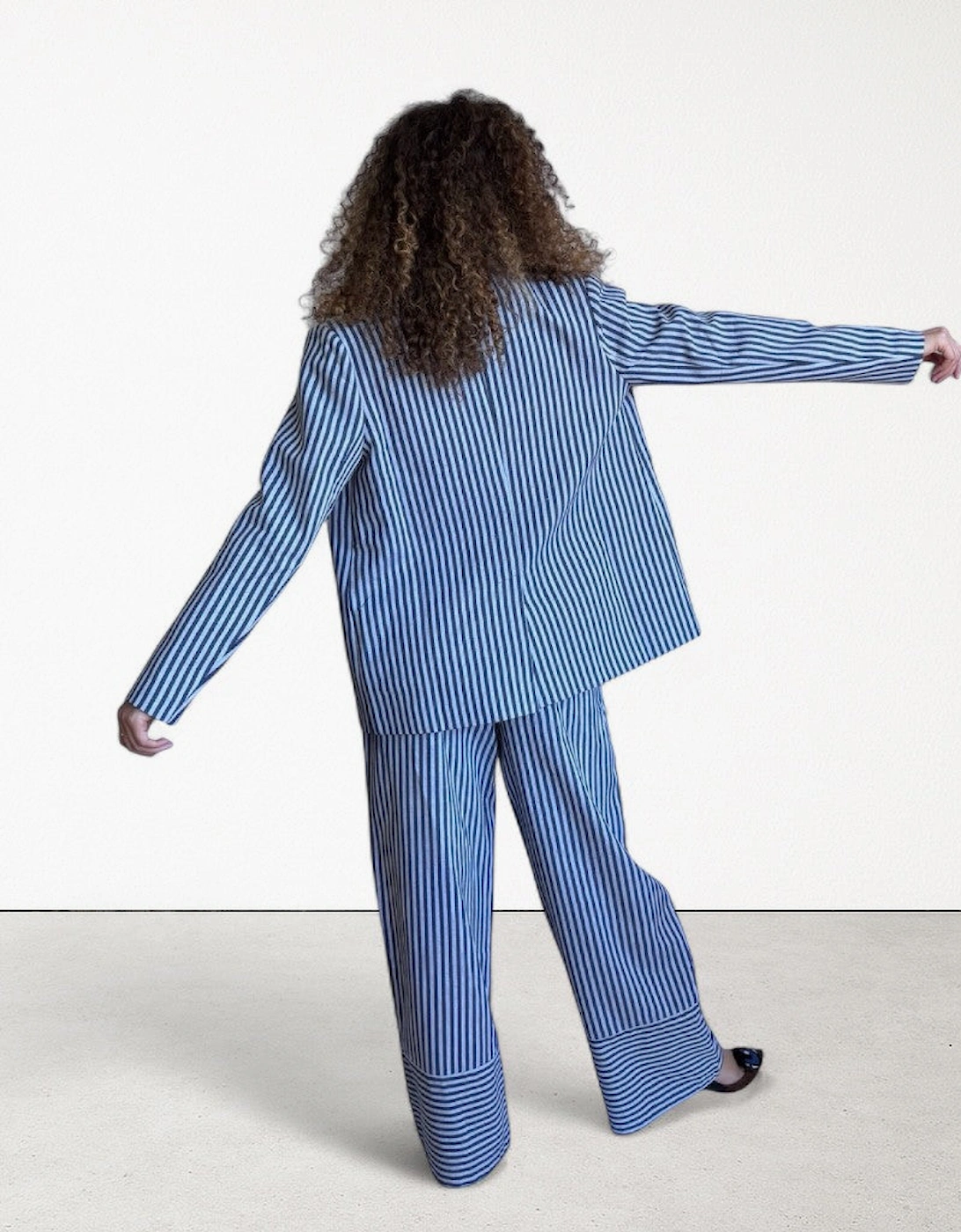 Blue White Striped Tailored Blazer