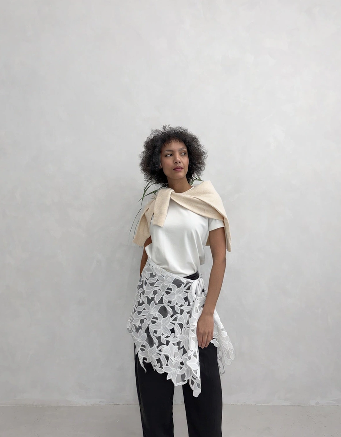 White Floral 3D Lace Wrap Tie Apron Skirt