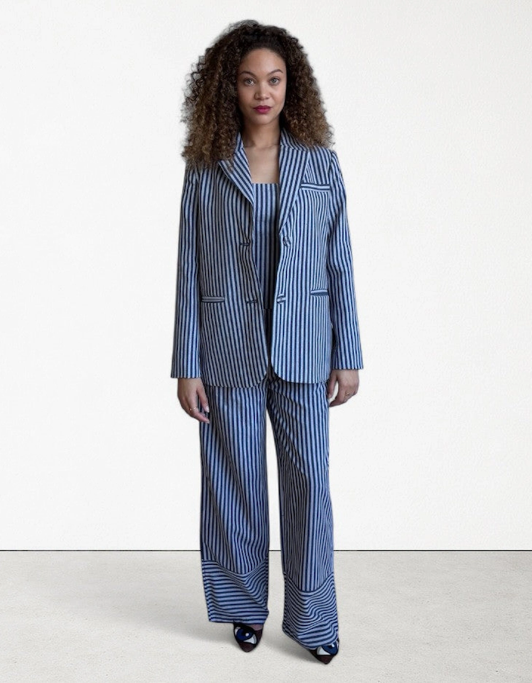 Blue White Striped Tailored Blazer