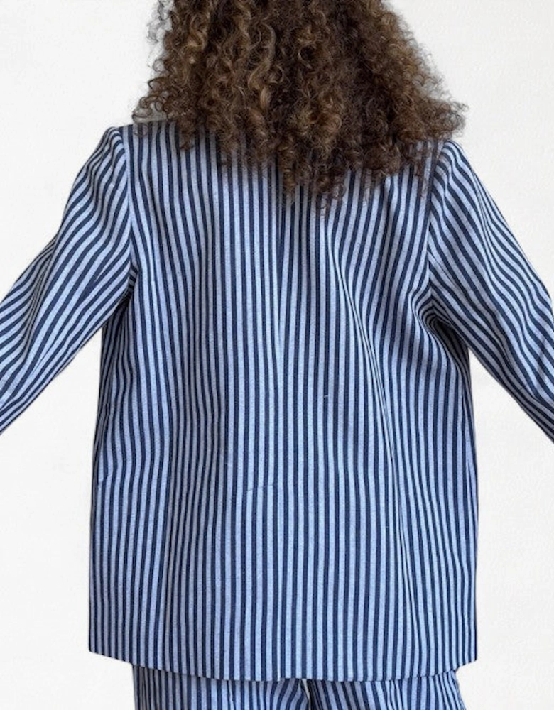 Blue White Striped Tailored Blazer