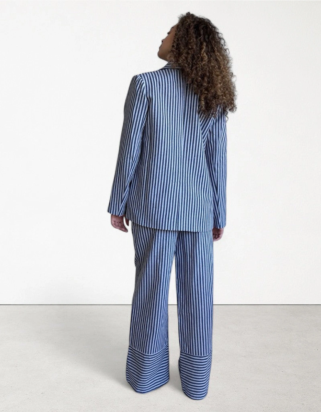 Blue White Striped Tailored Blazer
